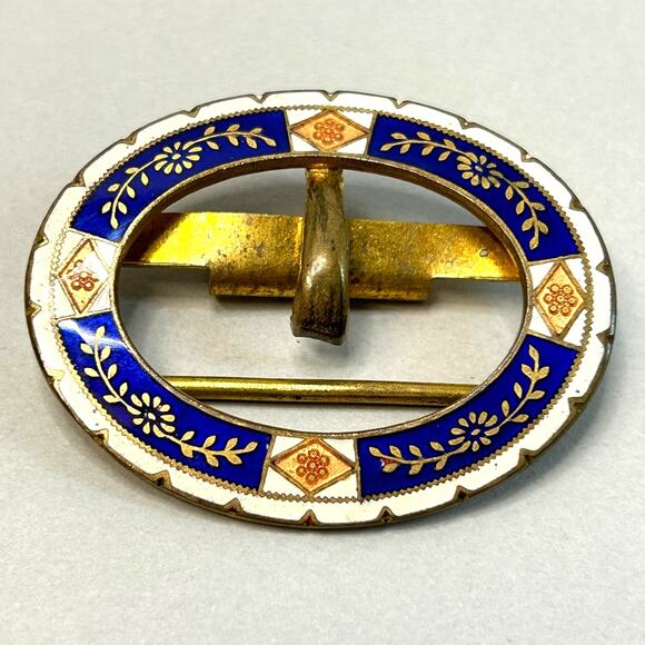 Vintage Champleve' Floral Enamel Brass Belt Buckle c 1920's - Picture 1 of 10